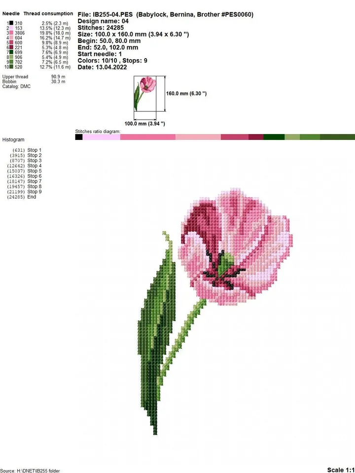 Tulips cross-stitch set patterns machine embroidery designs digital embroidery pattern clothing décor embroidery motif flower embroidery