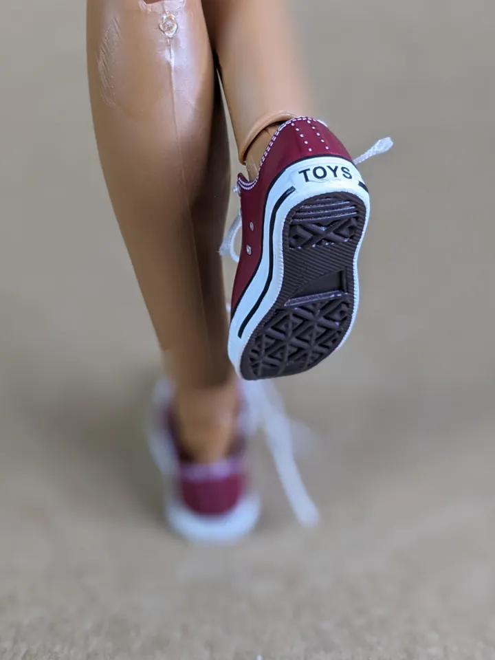 Premium red low sneakers for 12 inch male dolls