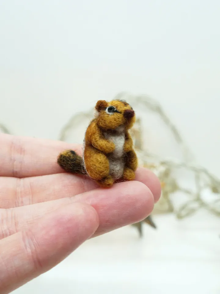 Tiny needle felted chipmunk, miniature needle felted animal