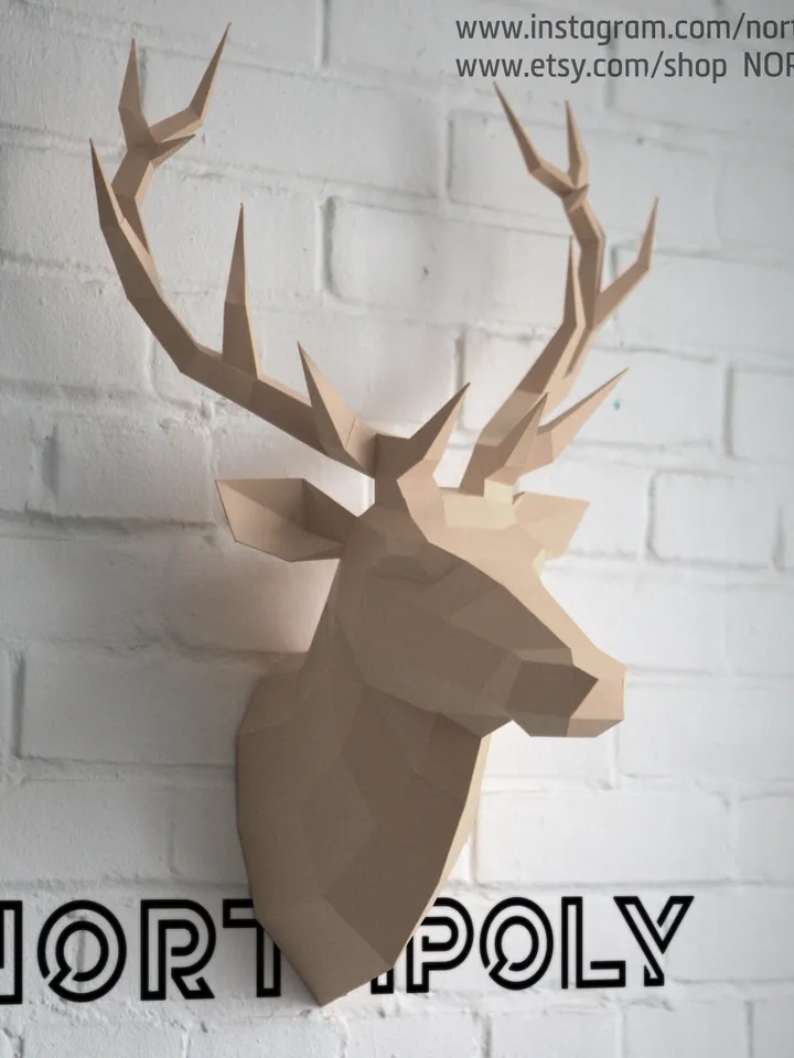 Papercraft Deer Head 2, Digital Template, PDF Download, Gurko, 3D Low Poly, Pepakura, DIY Origami Sculpture, Paper Decor, DIY Gift
