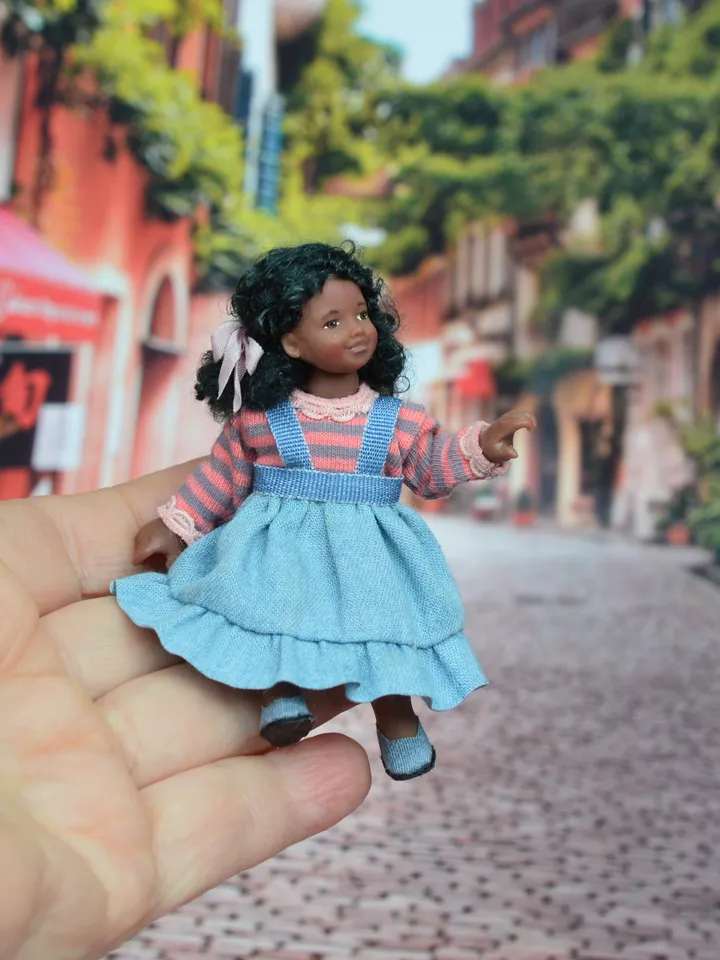 Miniature doll in 12th scales. Handmade doll for dollhouse. Collectible miniature doll.