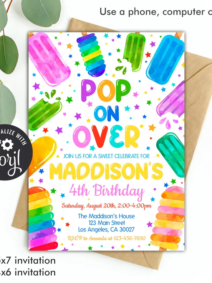 Popsicle Birthday Invitation Summer Party Invitation Girl Popsicle Birthday Party Invitation Instant Download Editable Template Digital File
