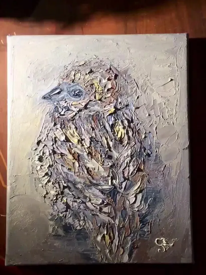 Sparrow bird original oil impasto painting on stretched canvas,birds painting,fantasy birds wall art,original art gifts,home decoration.
