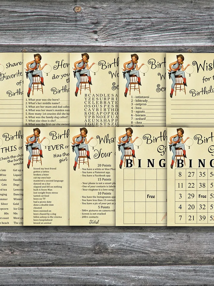 Cowboy themed Birthday Party Games bundle,Adult birthday games package,Printable Birthday Games,INSTANT DOWNLOAD