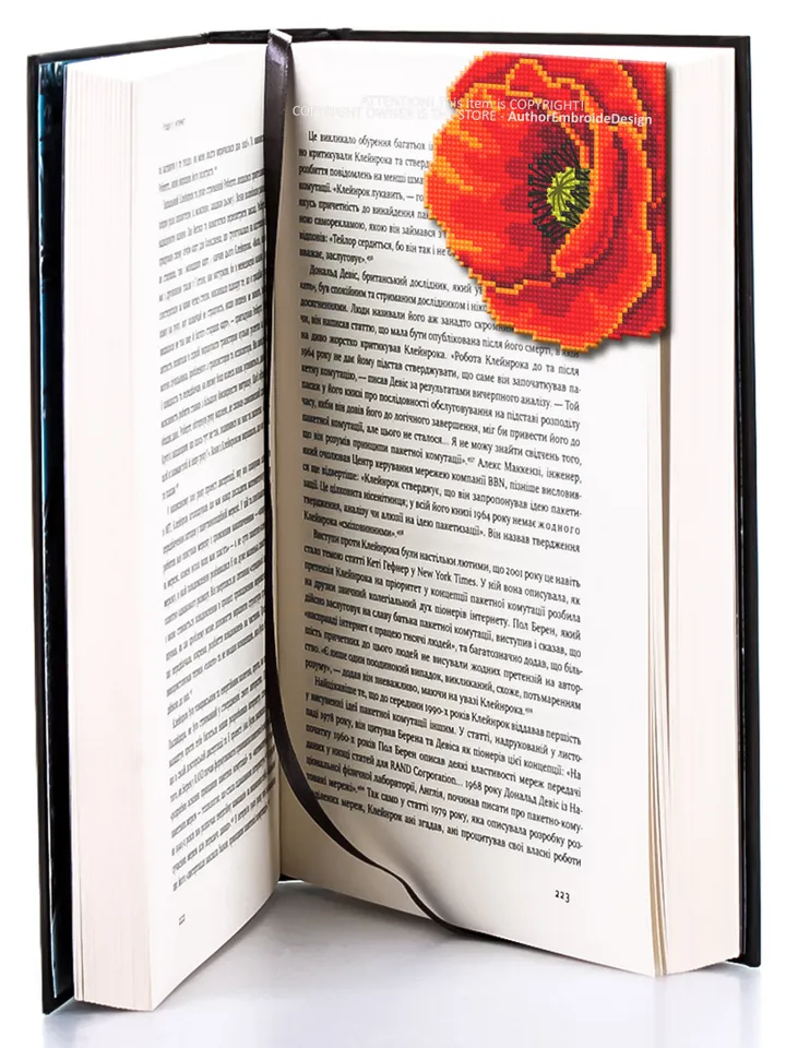 Corner bookmark cross stitch pattern PDF download Poppy cross stitch chart, Flower bookmark pattern digital PDF, Bookmark for women #B312