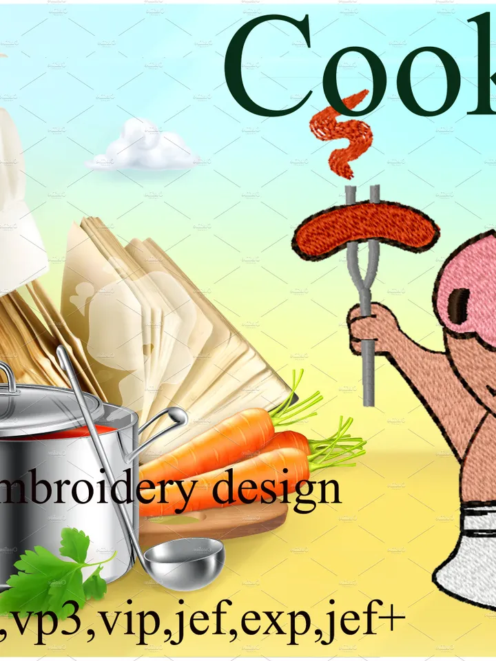 Piglet cook Embroidery Design DIGITAL EMBROIDERY