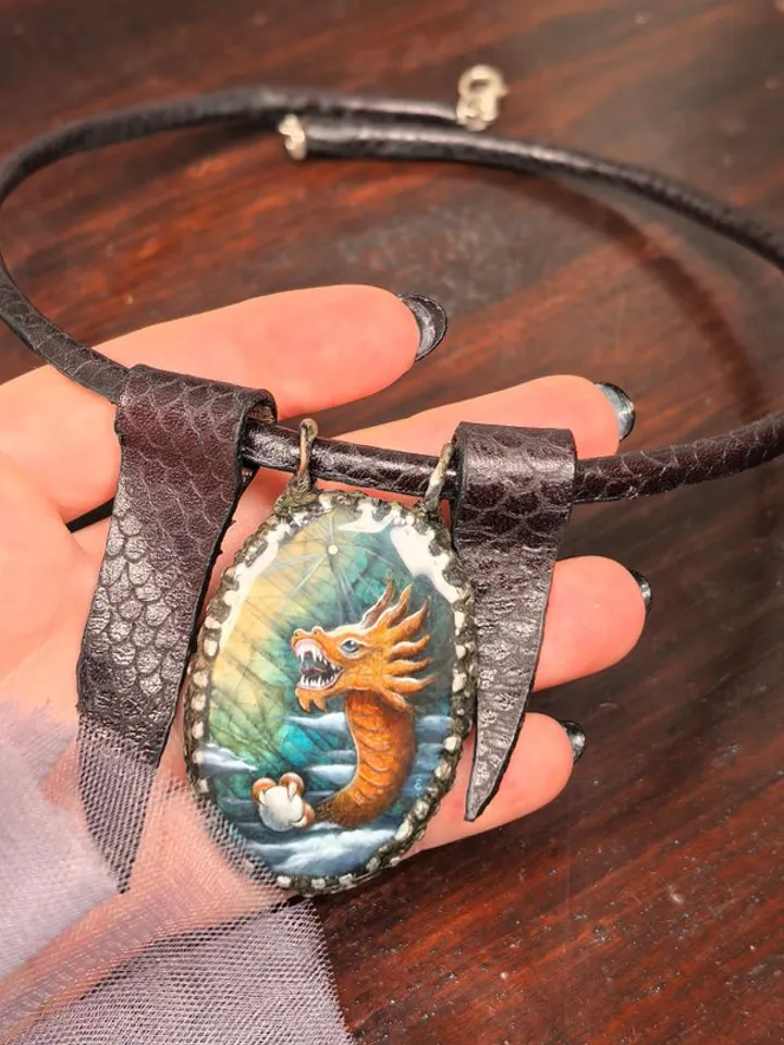 Gold dragon necklace Laquer miniature labradorite necklace Gift Wrapping