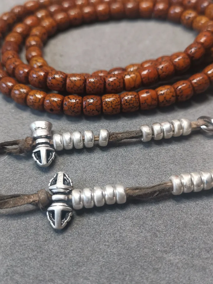 Gandhanra 5mm Silver Tibetan Buddhist Prayer Bead Counters for 6-15mm Mala,with Dorje Vajra Pendant