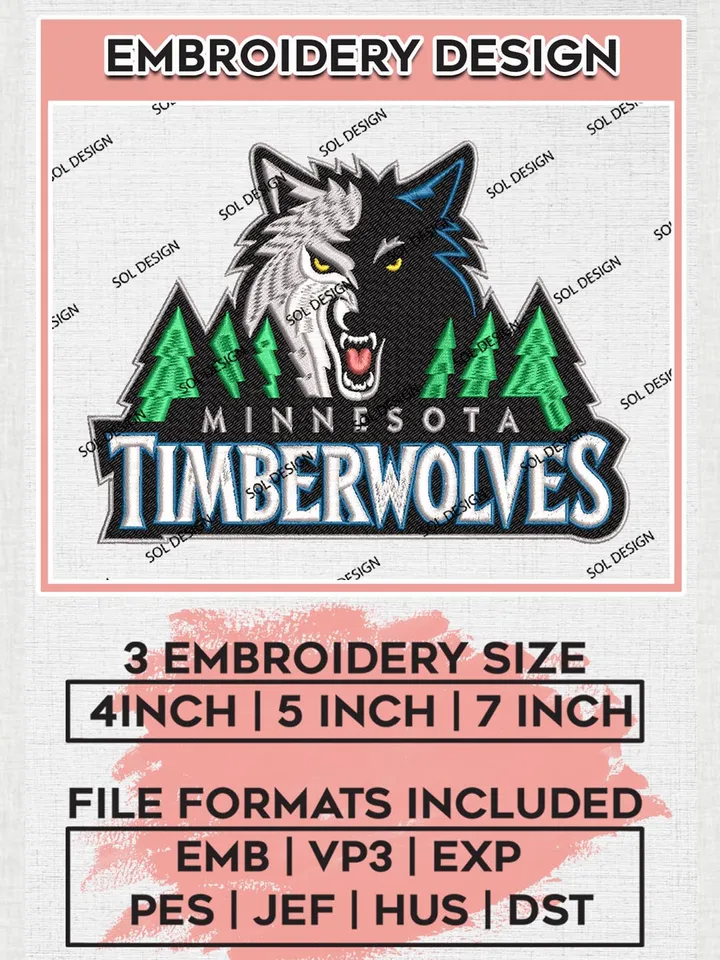 Minnesota Timberwolves Embroidery Designs, NBA Logo Embroidery Files, NBA Timberwolves, Machine Embroidery Pattern, Digital Download