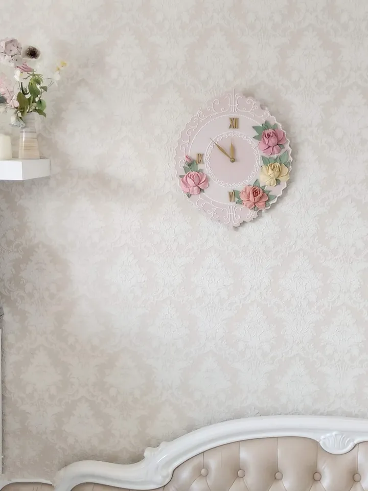 Wall clock with roses in shabby chic style Pink flower clock Handmade clock Silent clock for bedroom, living room or nursery Gift for Christmas, Birthday, Mother's Day, Wedding, Housewarming