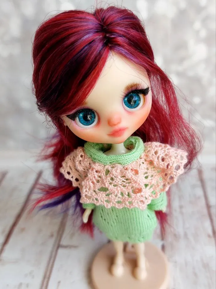 Reserve for Lori. Delicate and sweet Petite Blythe doll with unusual hair and beautiful eyes.