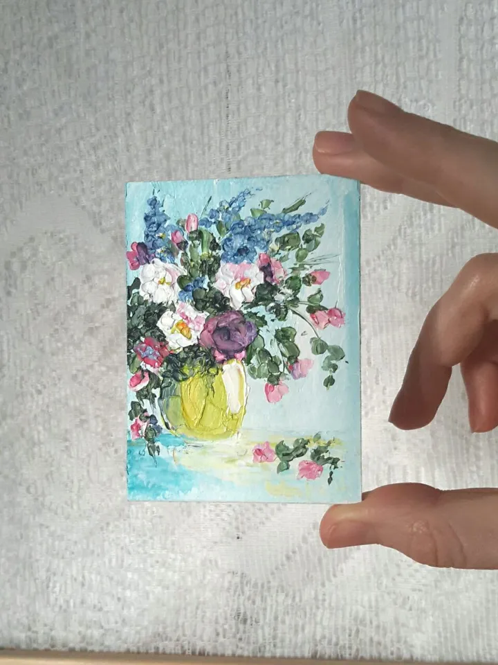 Flowers impasto miniature original painting ACEO oil floral artwork ATC