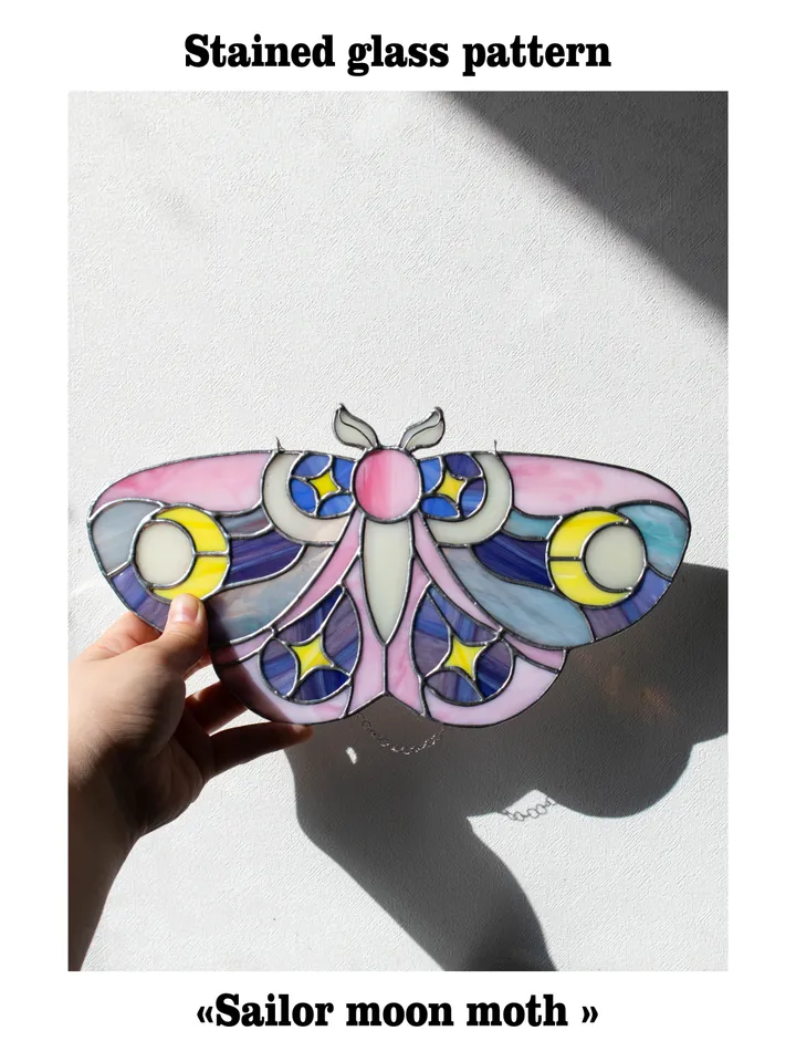 Digital stained glass moth pattern