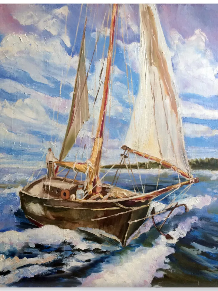 Sailboat painting, Original Seascape oil painting on canvas