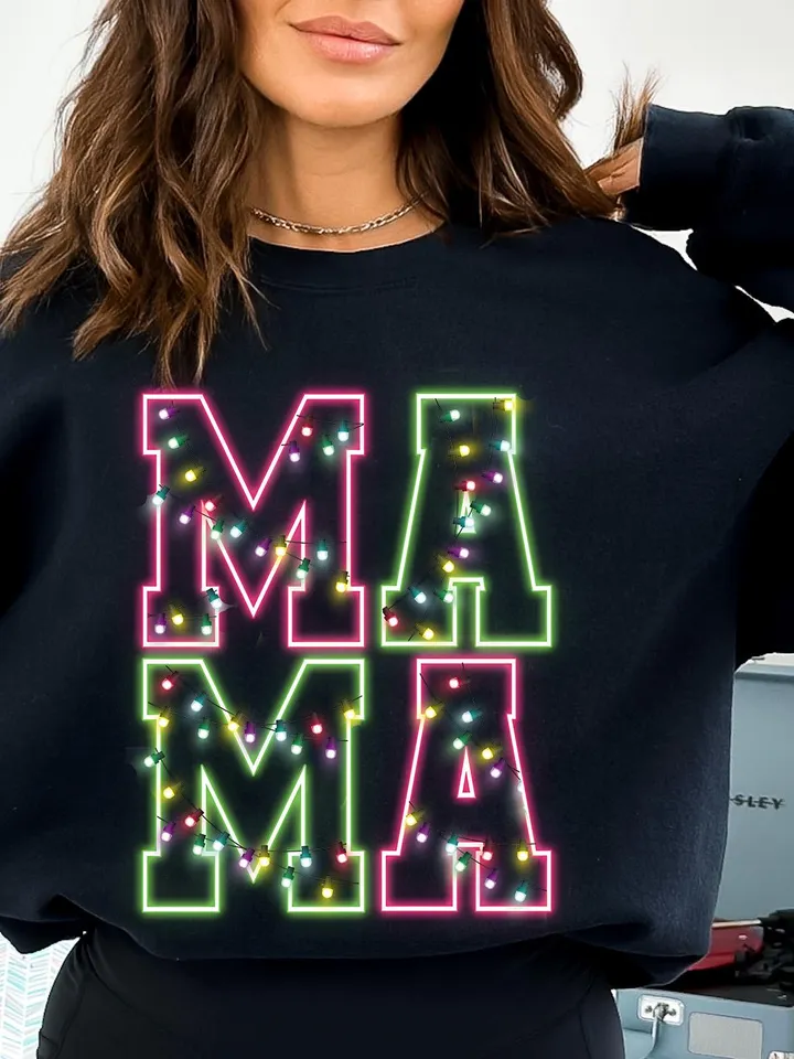 Neon Christmas Mama Shirt Sublimation Christmas PNG Mama PNG Christmas Lights Sparkly PNG Neon Christmas png