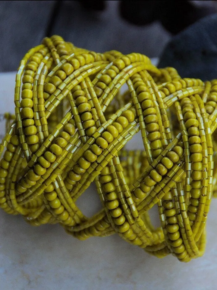 Yellow Beaded Handmade Women Bracelet | Wide Bracelet | Bead Bracelet | Yellow Summer Bracelet | Chic Bracelet | Evening Classy Bracelet