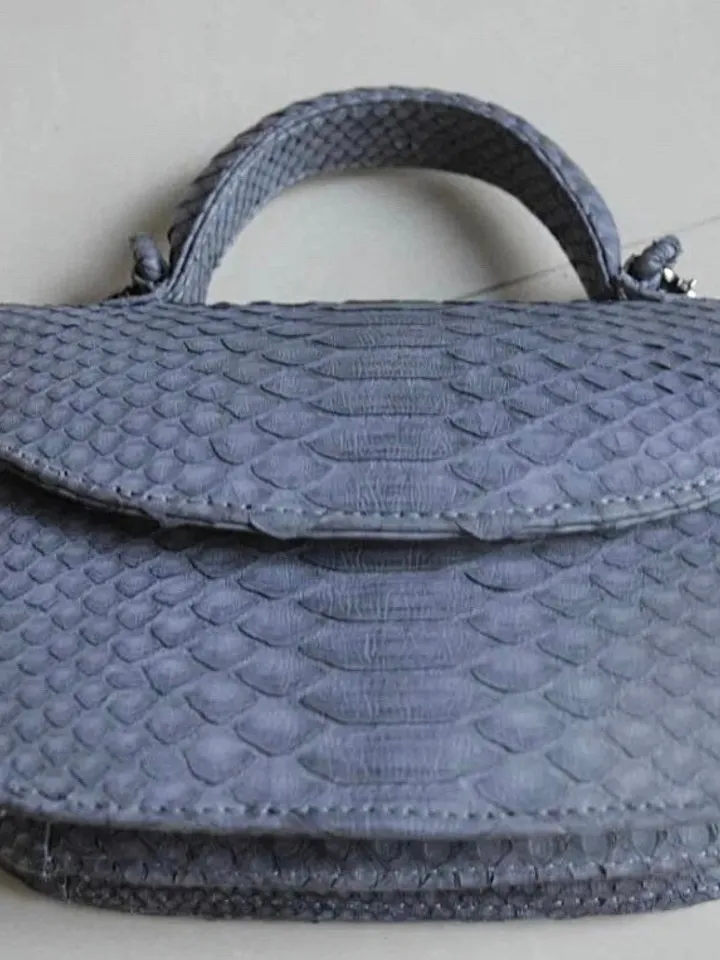 Genuine Python Skin Top Handle Gray Crossbody Bag | Exotic Leather Bags | Snakeprint Bag | Handmade Designer Bag | Gift For Her