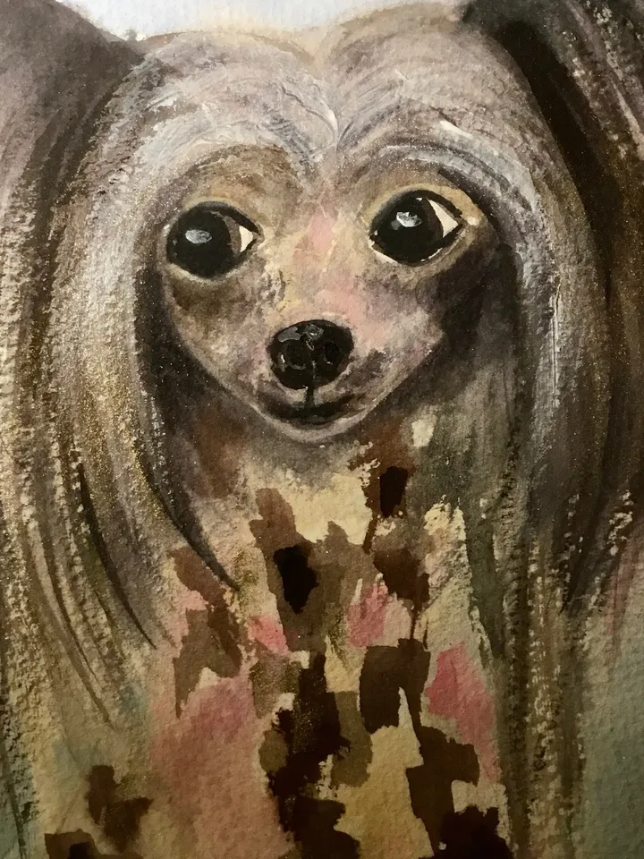 Chinese crested dog original watercolour painting,funny animals painting kids room wall art,dog lovers gifts.dogs painting wall decoration