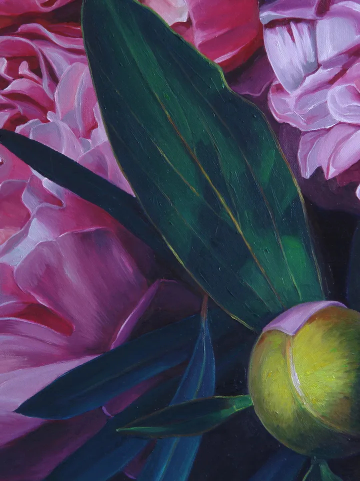Purple peonies large oil painting