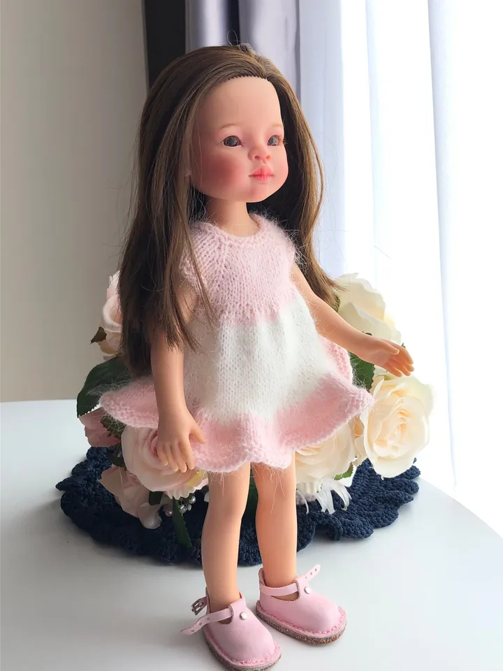 EASY Dress PDF Knitting Pattern Tutorial BASIC Dress Short Sleeves for Paola Reina doll (12"/32 cm) eng
