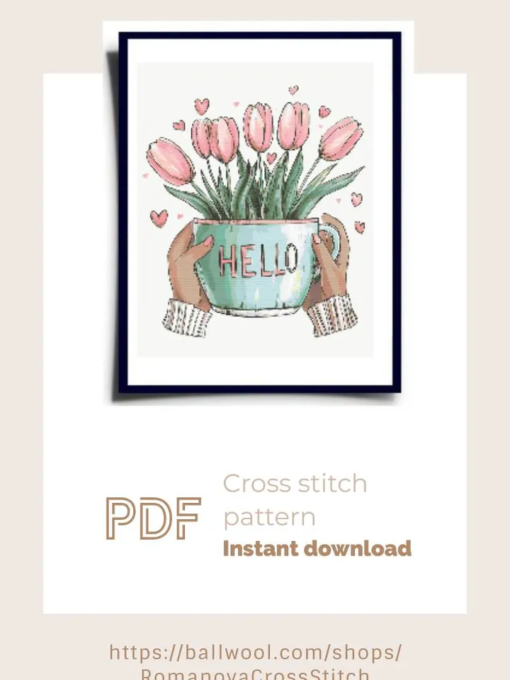 Tulip cross stitch PDF pattern, Spring Flowers embroidery design, Instant download