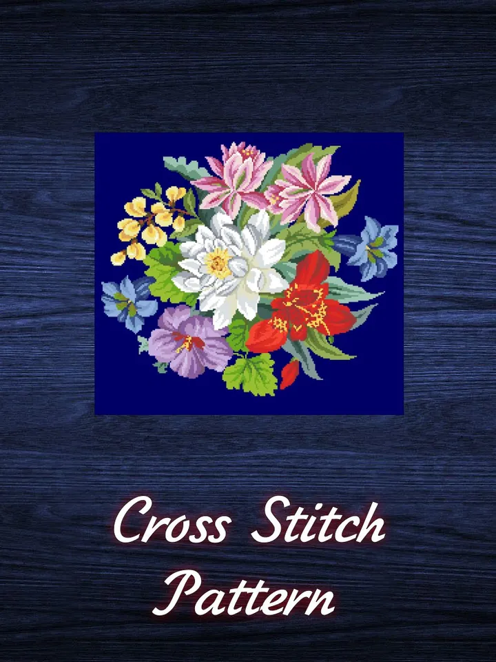 Antique Cross Stitch Pattern Bouquet of Flowers Digital Download PDF