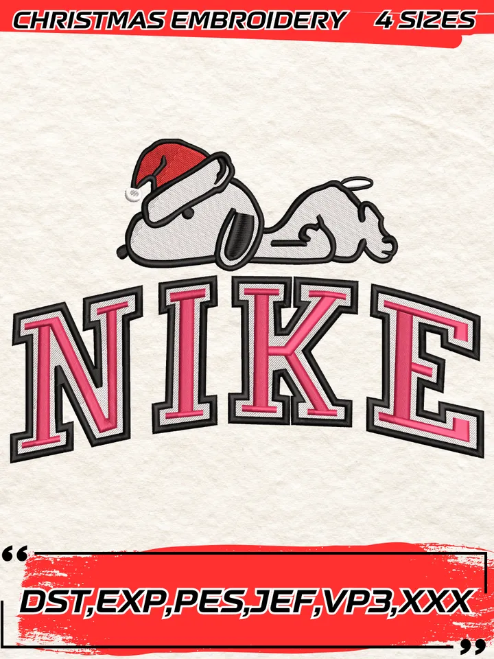 Swoosh Snoopy Christmas Embroidery Design,Christmas Embroidery Design,4 Sizes,Digital Download