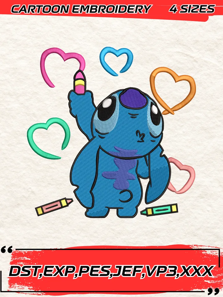 Stich In Love Embroidery Design,Stich Embroidery Design ,Machine Embroidery Design File,4 Sizes, Digital Download