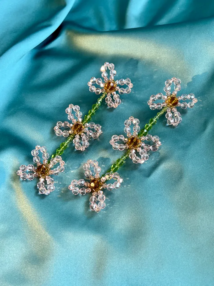 Floral Motif Crystal Drop Earrings