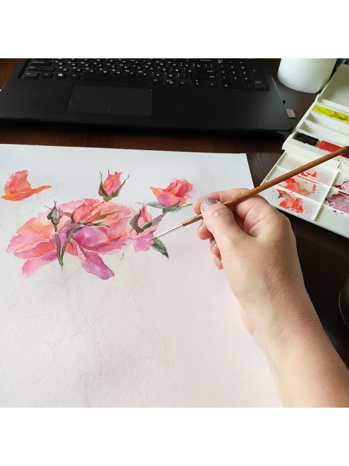 Rose Painting Floral original art 12 by 12 Red Flower watercolor square wall art Rose aquarelle by Natalia Plotnikova