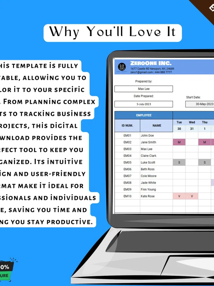 Leave Tracker Template, Editable Google Sheets, Digital Download for Employee Leave Management & Vacation Tracking