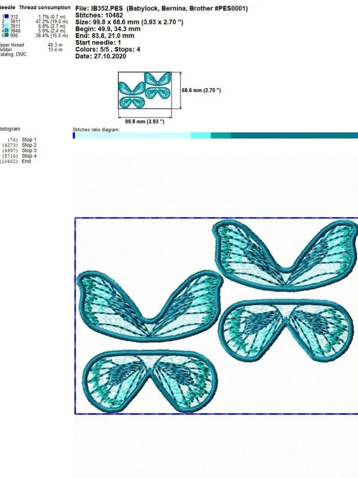 Machine embroidery design butterfly earrings Digital embroidery pattern Floral motif 3D embroidery chart butterfly embroidery design
