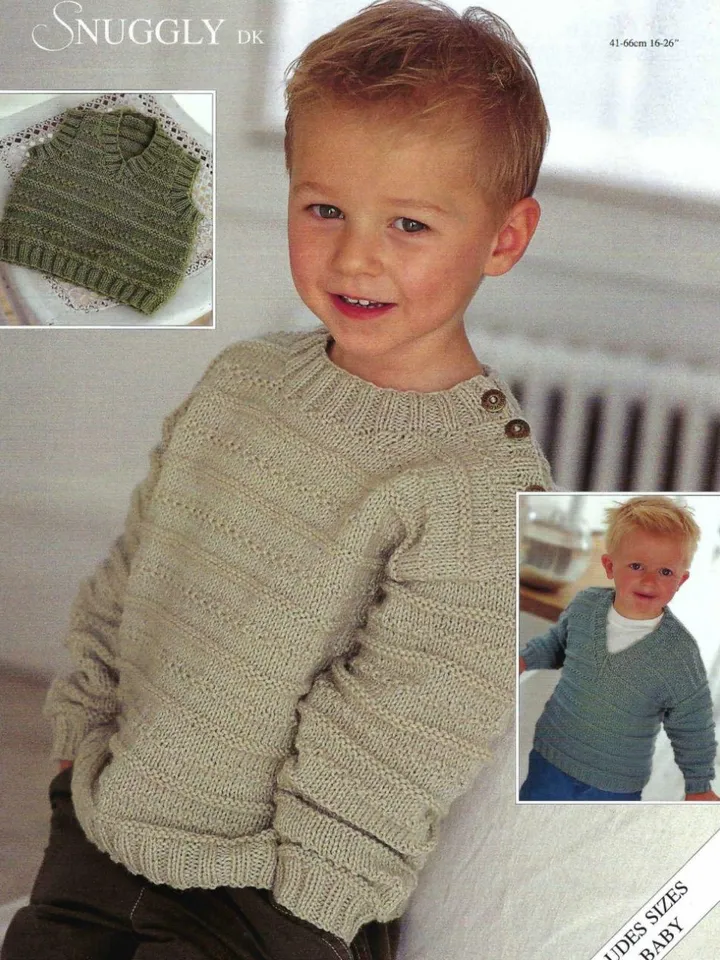 Sweater waistcoat baby children knitting pattern Boys sweater slipover DK 0-6 years pdf Instant download
