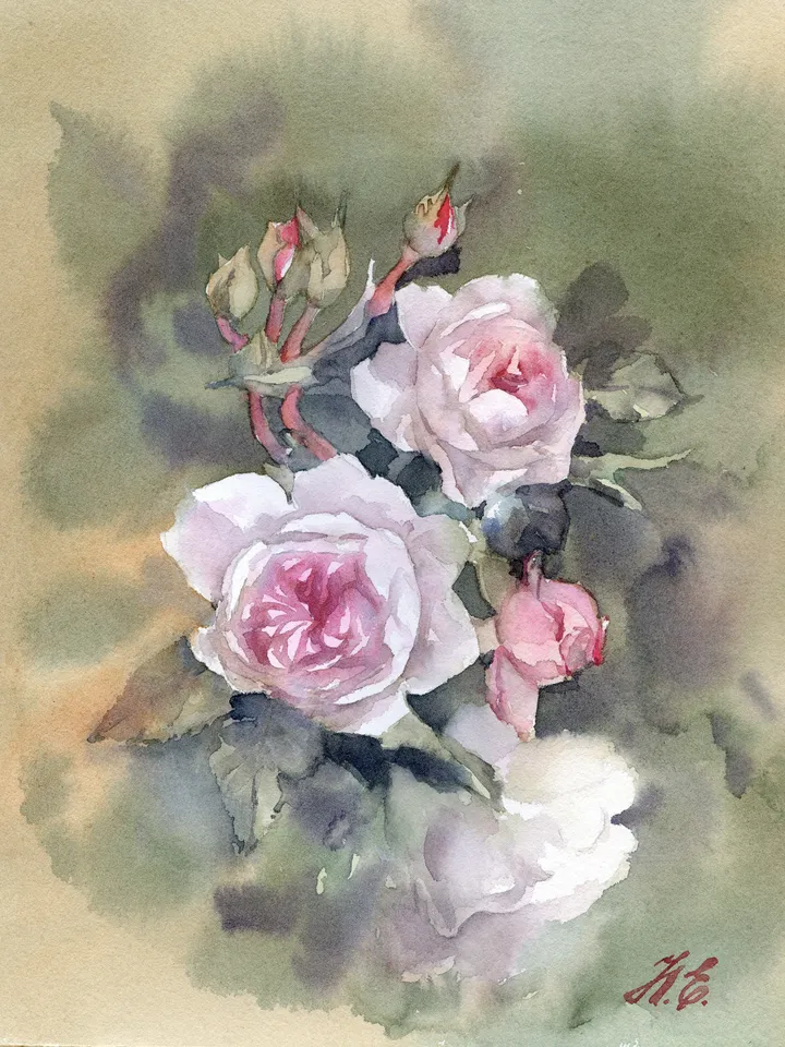 Roses painting Original watercolor flowers by Yulia Evsyukova
