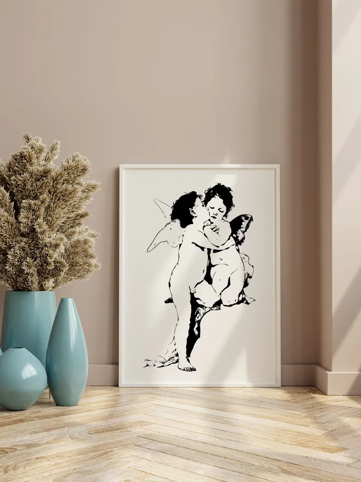Cupid and Psyche Wall Art, Cupid and Psyche, Mythology, Greek Mythology, Greek, Minimalist Lines, Greek Mythology Wall Art, Valentines Day