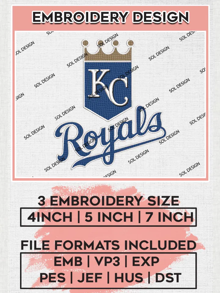 Kansas City Royals Logo Embroidery Designs, MLB Kansas City Royals Embroidery Design, MLB Embroidery Design Files, MLB Logo, 3 sizes, Machine embroidery Files, Digital Download