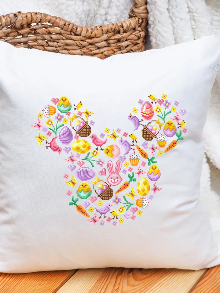 Easter sampler in mouse silhouette cross stitch pattern PDF download Happy Easter cross stitch chart, Mouse head pattern digital PDF #T26