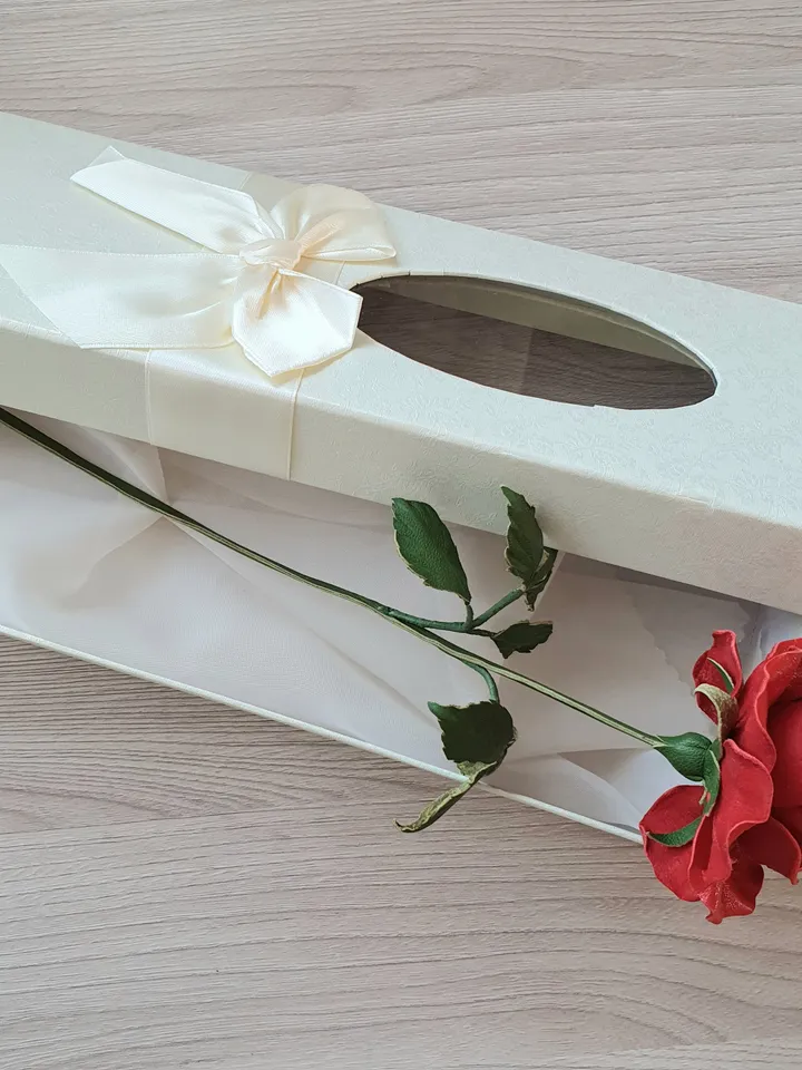 Red leather rose long stem 3rd anniversary gift for her, Leather flower living room decor