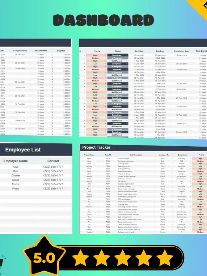 Simple Dashboard Template for Google Sheets, perfect for small business owners, freelancers, and event planners. Digital download