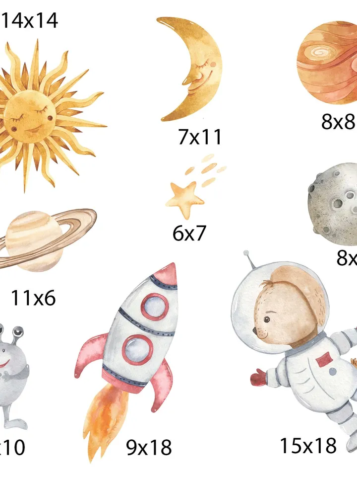 Planets Wall Decal Space Stickers Rocket Sun Peel and stick el6