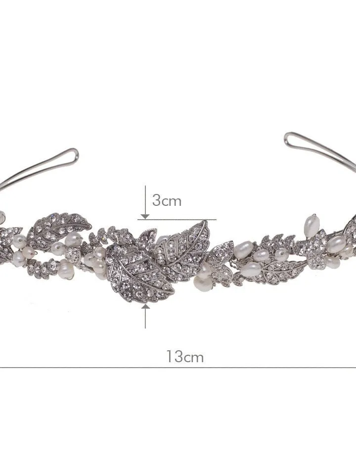 Freshwater Pearl Silver Leaf Wedding Tiara, Swarovski crystal bridal crown, Boho wedding headband