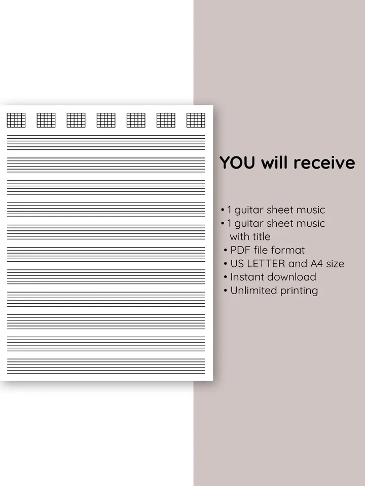 Printable guitar sheet music. Blank music tab sheets for guitar. Downloadable guitar.Blank guitar sheet with chord boxes