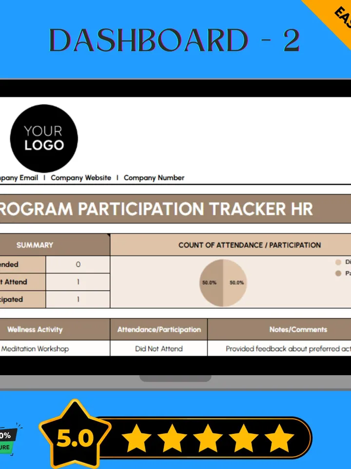 Workplace Wellness Program Participation Tracker, Editable Google Sheets HR Tool, Employee Wellness Tracker, Digital Download