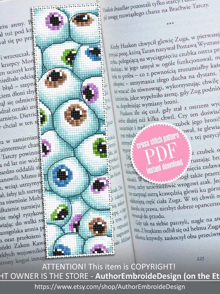 Many eyes bookmark cross stitch pattern PDF download Creepy eyes cross stitch chart, Gothic handmade bookmark pattern digital PDF #B159