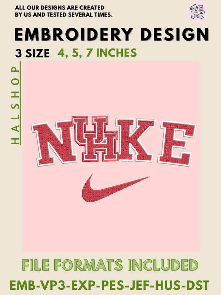 NCAA Houston Cougars Nike Logo Embroidery Design | Machine Embroidery File | 3 Sizes, 6 Formats | NCAA College Team Design