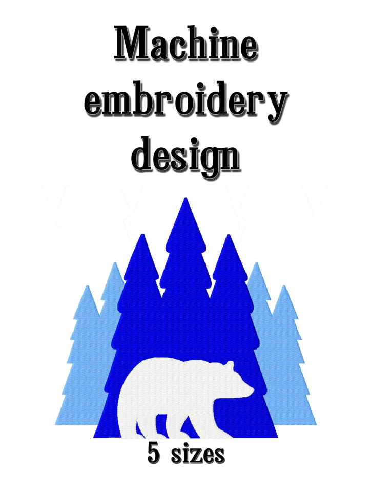 Bear embroidery machine design. Forest landscape embroidery files. Embroidery downloads.