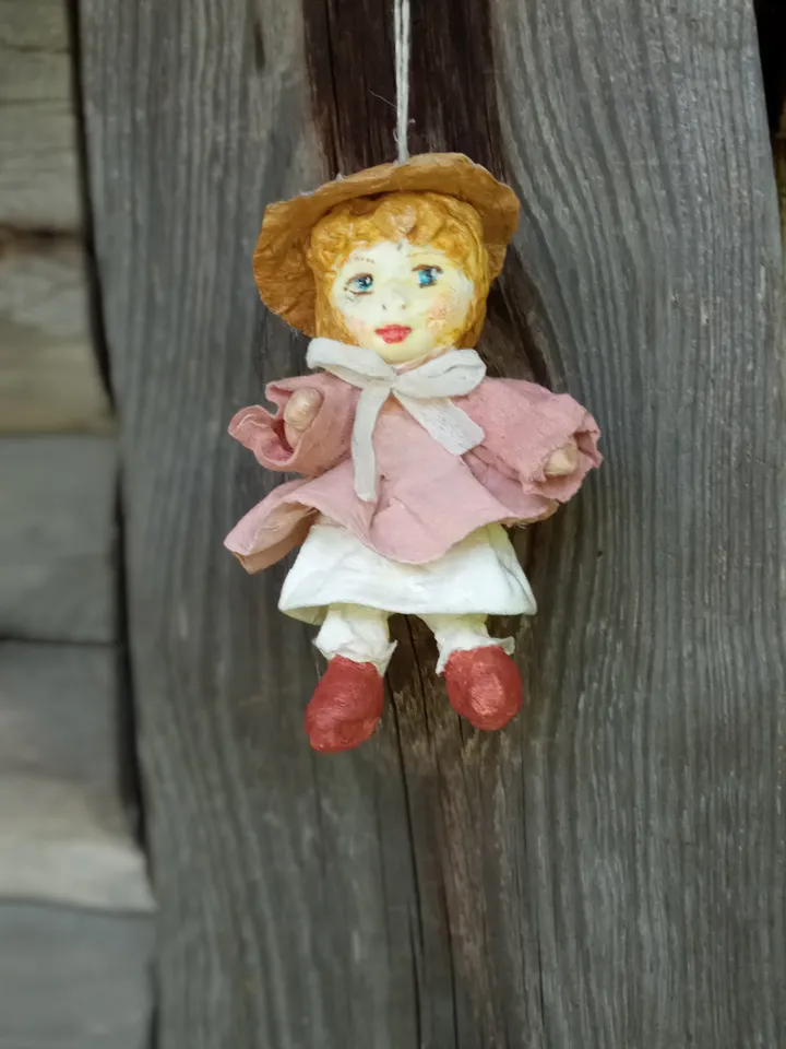 Vintage style cotton Christmas tree toy girl in a pink dress. Handmade, made in 1 copy/Xmas decor/home decor indoor/unique gift /Free shipping