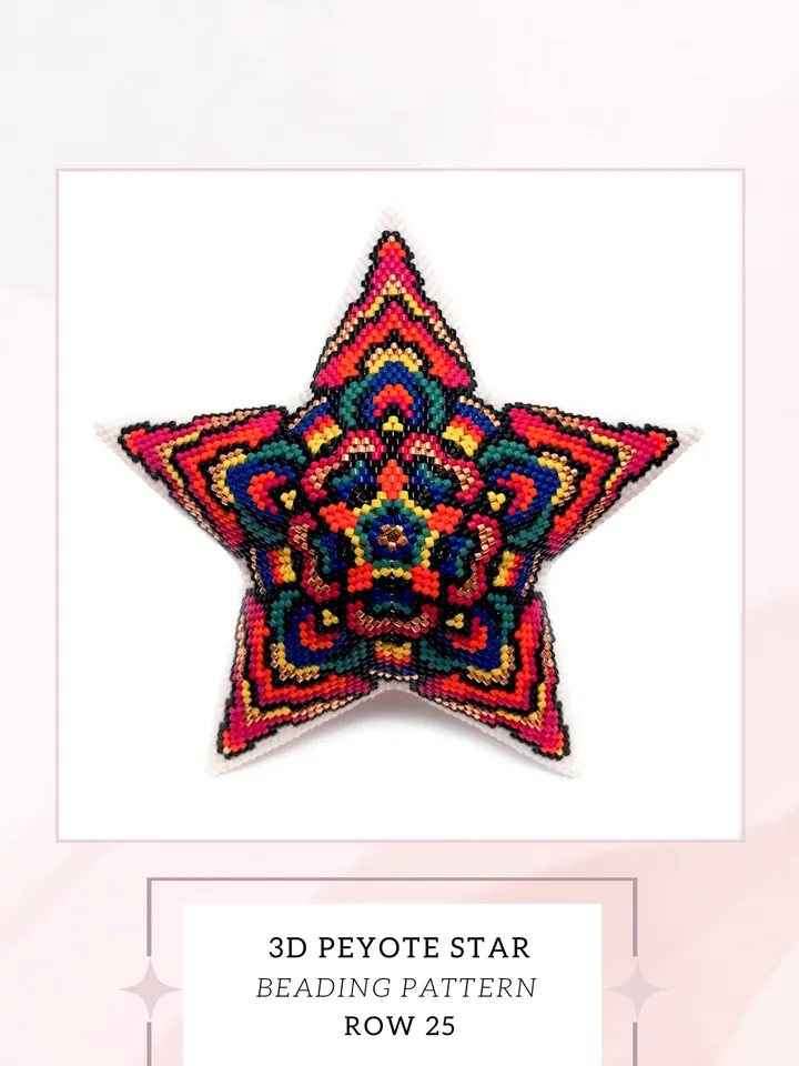 Beaded Star, Arabesque Seed Bead Pattern, Peyote Stitch, Multi Colour Ornament for Christmas Tree