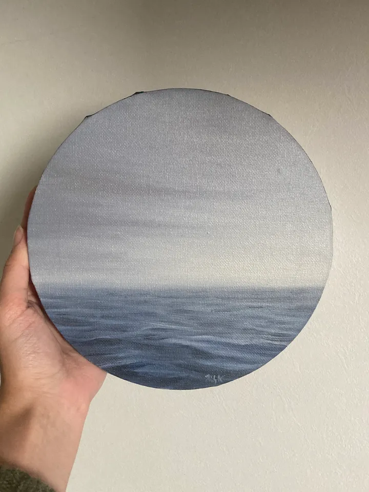 Small Landscape Oil Painting Ocean Canvas Art Original Moody Ocean Painting Moody Ocean Gift Irish Art Round Canvas 8x8