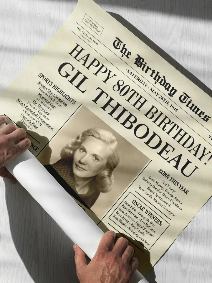 1945 birthday newspaper 80th printable poster canada 80th birthday gift back in 1945 birthday party decorations canadian fun facts